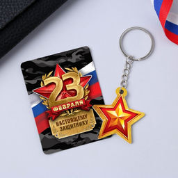 Цена за 2 шт. Магнит и брелок на 23 Февраля Защитнику, подарочный набор : 2 предмета - Сима-ленд фото 2