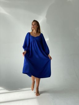 Платье-миди с пышными рукавами в цвете кобальт - Martichelli фото 12