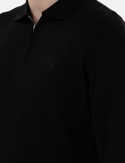 Siyah Slim Fit Fermuarl_ Polo Yaka Basic Triko Kazak - Pierre cardin фото 7