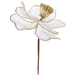 Цена за 2шт. Украшение новогоднее "Пуансеттия - Изящная" 16 см, Белый/Золото