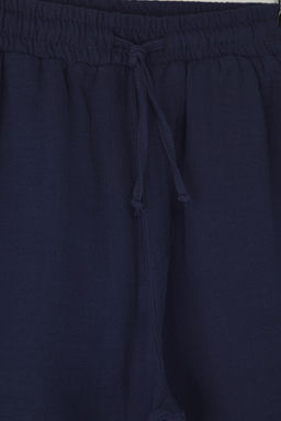 Lacivert Regular Fit Muslin Kumas Keten Gorunumlu %100 Pamuklu Sort TMNSS25SR00059 - Trendyolmilla фото 8