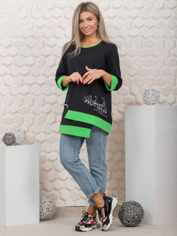 853 Туника "черный/салатовый"