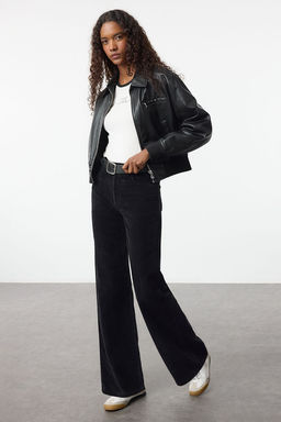 Siyah Kadife Straight/Duz Kesim Dokuma Pantolon TWOAW25PL00104