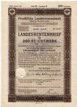 Облигация 4,5% 200 рейхсмарок 1937 года Германия