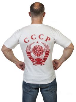 Белая футболка с цветным гербом СССР  эффект рисованного изображения, приятный материал, размерный ряд от S до XXXL №18