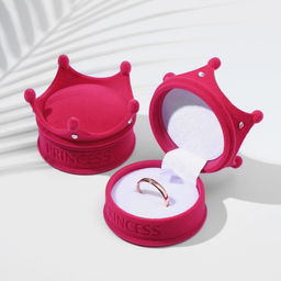 Футляр бархатный под кулон/кольцо Корона, 5,5x5,5x4,5, цвет розовый, вставка белая