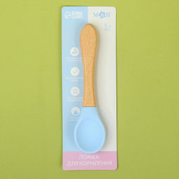 Ложка детская для кормления Крошка Я (силикон, бамбук), цвет голубой  фото 2