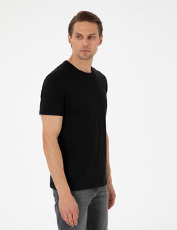 Siyah %100 Pamuk Slim Fit Bisiklet Yaka Basic Ti__rt