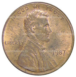 Монета 1 цент 1987 года США