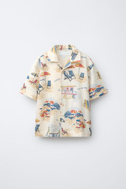 CAMISA BOWLING ESTAMPADO SILLAS PLAYA / Crudo