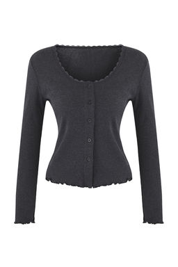 Teen Antrasit 2li Fitted/Vucuda Oturan Dugme Detayl? Fitilli Esnek Orme Bluz TWOAW26BZ00109