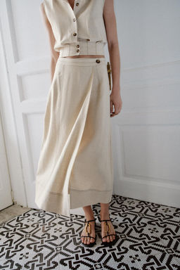 FALDA MIDI CRUZADA CON LINO / Beige claro - Zara фото 3