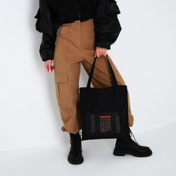 Сумка текстильная шопер YOURTH с карманом, 35 х 0,5 х 40 см, черный