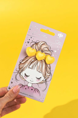 Заколка для волос зажим, арт. 71769 / 10 СЕРДЕЧКИ (в наборе: 1шт., 6,5 см, черный металл, полиэфирная смола, цвет: жёлтый, подложка из мелованного картона + ПЭТ-пакет с европодвесом)