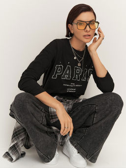 Лонгслив прямого силуэта с эластичным принтом PARIS - Eazyway фото 4