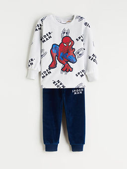 Bisiklet Yaka Spider-Man Nak??l? Kadife Erkek ?ocuk Pijama Tak?m?