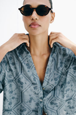 CAMISA BORDADOS PERFORADOS / Azul - Zara фото 3