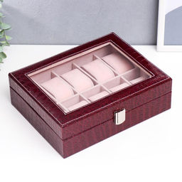 Шкатулка кожзам под часы 10 отделений Бордо 8х26х20 см