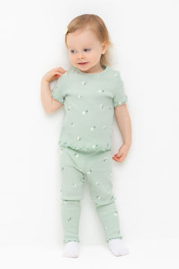Crockid _ КР 400770/пастельно-зеленый,милые цветочки к543 брюки (лосины) д/дев яс