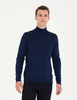 A__k Lacivert Slim Fit Yar_m Bal_k__ Yaka Basic Triko Kazak - Pierre cardin фото 2