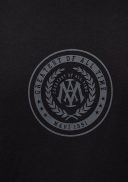 Muhur Logo Bask?l? Siyah Tisort - Mavi фото 5