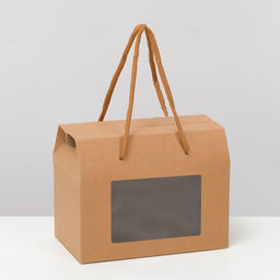 Цена за 5 шт. Коробка-пакет, с окном и ручками, крафтовая, 15 х 11 х 9 см