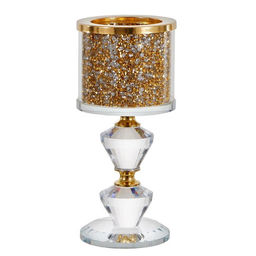 Стеклянный подсвечник на 1 свечу «Золотые камешки», ножка с кристаллами, 16.5×7.5×7.5 см