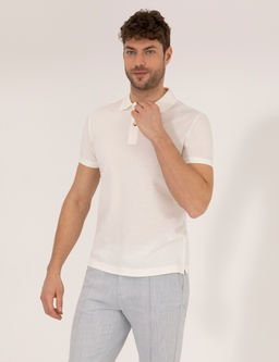 Beyaz Slim Fit Polo Yaka Merserize Ti__rt