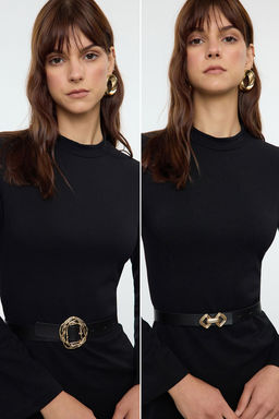 Trendyolmilla Siyah-Siyah Tokal? 2li Paket Deri Gorunumlu TWOAW25KE00001 фото 4