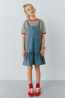 VESTIDO DENIM FLORES BORDADAS / Azul