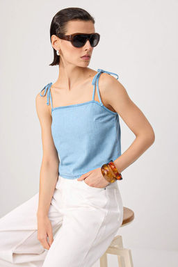 A__k Mavi %100 Tencel Ask_l_ Denim Bluz TWOSS26BZ00934