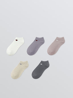 Kalp Bask?l? Kad?n Patik ?orap 5li