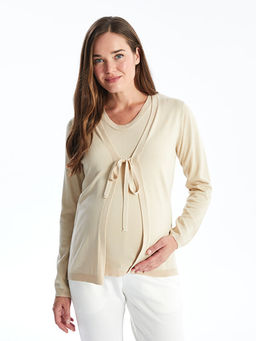 V Yaka D?z Uzun Kollu Hamile Triko H?rka ve S?veter Tak?m