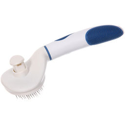 Расческа - пуходёрка для животных "ЛАПУСИКИ", коллекция БРО, прорезиненная ручка, цвет белый/голубой, 11.5*21.5см (блистер)