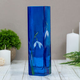 Ваза «Подснежники на синем», 320 мл, 21×5.5×5.5 см, стекло