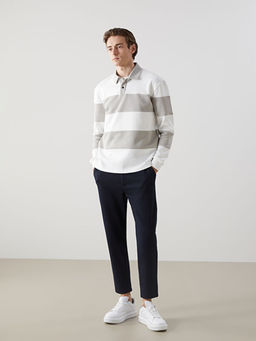Polo Yaka Uzun Kollu ?izgili Erkek Sweatshirt