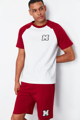 TRENDYOL MAN Bordo Ekru Nak?sl? Reglan Kol Orme Sortlu Pijama Tak?m? TMNSS24PT00007 - Trendyolmilla фото 3