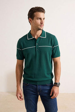 Ye_il Regular/Normal Kesim Biye Detayl_ D__meli Polo Yaka Triko T-Shirt TMNSS26TS00019