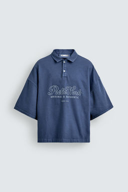 POLO BOXY FIT TEXTO BORDADO / Azul / Gris - Zara фото 7