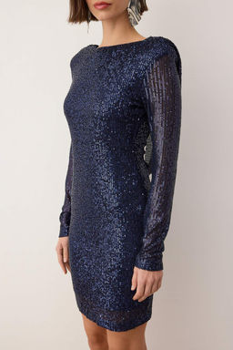 Lacivert S?rt Dekolteli Payet K?sa / Mini Abiye Gece Mezuniyet Elbisesi TPRAW26EL00069 - Trendyolmilla фото 3