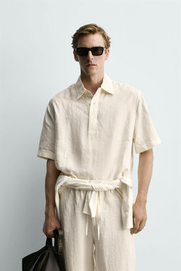 CAMISA POLO BOXY FIT 100% LINO / Crudo - Zara фото 2