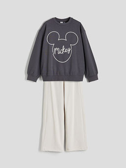 Bisiklet Yaka Mickey Mouse Bask?l? K?z ?ocuk Sweatshirt ve E?ofman Alt?