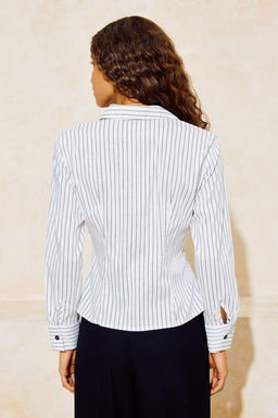 Beyaz Cizgili Bele Oturan Dugme Detayl? Gomlek TWOSS26GO00034 - Trendyolmilla фото 4
