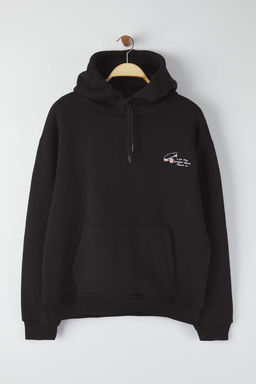 Siyah Oversize/Genis Kesim Nak?sl? Ici Polarl? Kapusonlu Sweatshirt TMNAW25SW00016