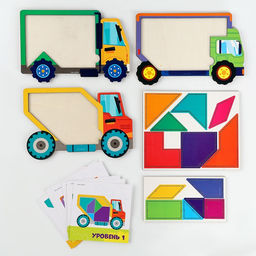 Головоломка деревянная для детей «Повтори по образцу. Умные машинки», 13 деталей, 18 схем