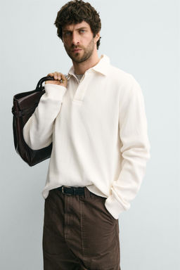 CONTRAST WAFFLE-KNIT RUGBY POLO SHIRT - Zara фото 5