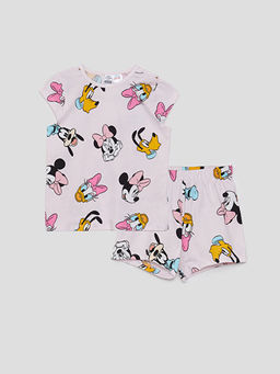 Bisiklet Yaka K?sa Kol Minnie Mouse Bask?l? K?z Bebek Pijama Tak?m?