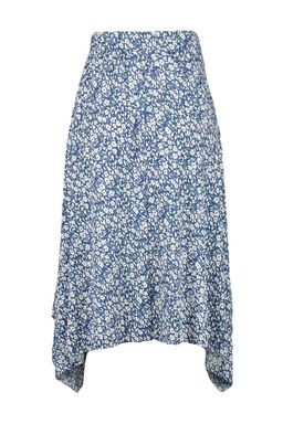 Indigo Desenli Volanl? Asimetrik Yuksek Bel Midi Esnek Orme Etek TWOAW20ET0440