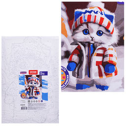 Картина по номерам "Кот в шапке" 20х30см