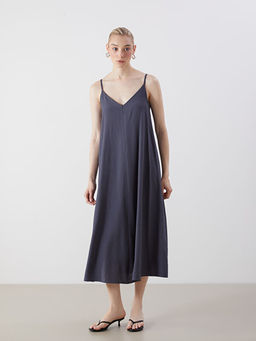 V Yaka Dokulu A Kesim Elbise